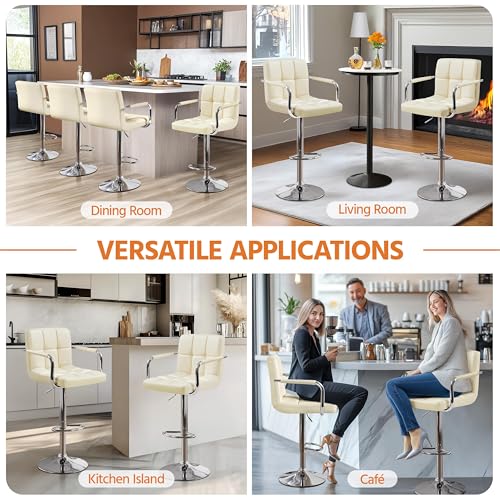 Image of Yaheetech Bar Stools Set of 4, Swivel with Backs, Adjustable Height, Beige