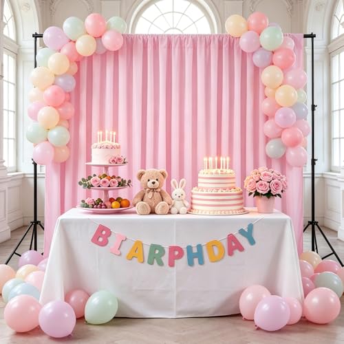 Image of Pink Backdrop Curtains 4 Panels 5ft x 10ft Polyester Photography Backdrop Drapes for Baby Shower Party Wedding Stage Decorations