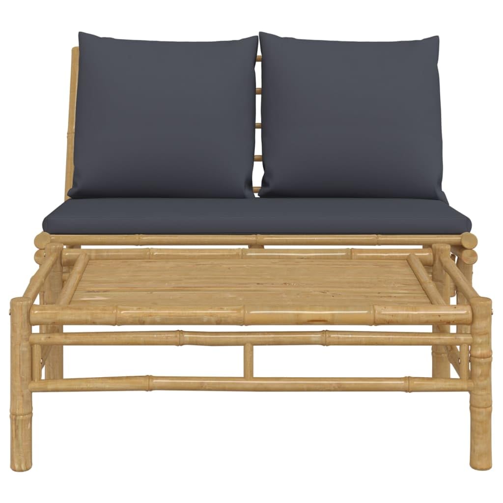 Ensemble salon de jardin, 2 pièces, en bambou naturel, avec coussins gris foncé, robuste, pour terrasse, balcon et véranda, ensemble de patio confortable