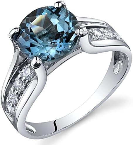 Peora London Blue Topaz Cathedral Solitaire Ring for Women 925 Sterling Silver, Natural Gemstone Birthstone, 2.25 Carats Round Shape 8mm, Size 7