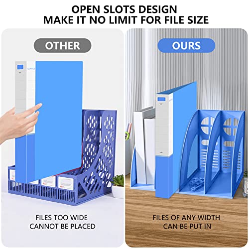Image of SAYEEC File Holder Storage Folder 4 Compartment Standing Desktop Hollow Organizer Blue Files Shelf Frame Thicken Plastic Paper Notebook Magazine Bookstore for Office School Supplier Students