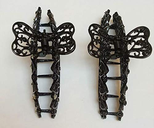 Pinza para cabello retro con flores negras y strass grande miniatura 5