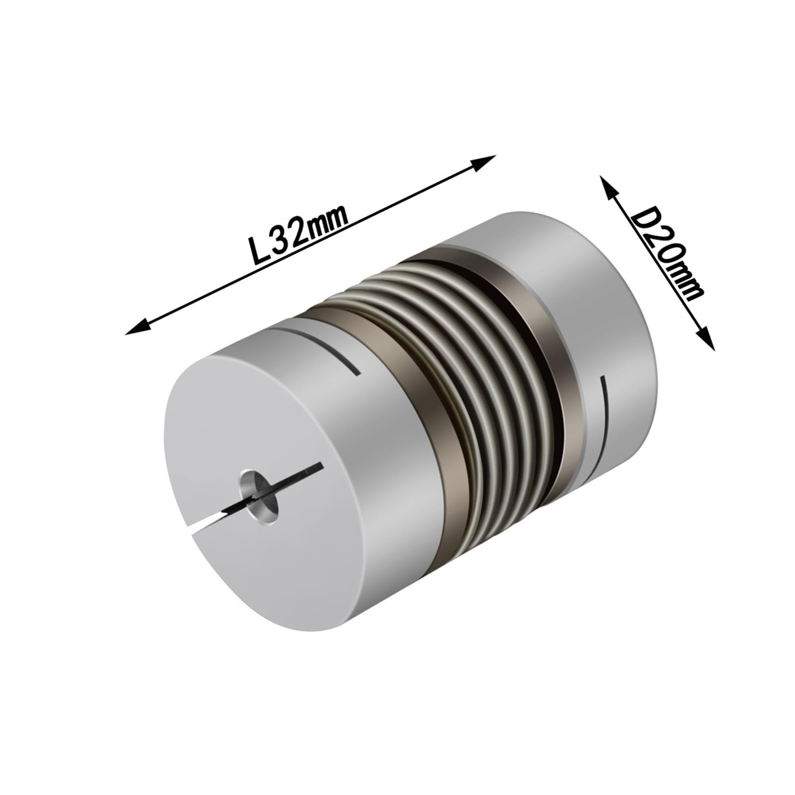 Accouplement ondulé D20L32 3/4/5/6/6,35/8 mm en alliage d'aluminium CNC for coupleur de moteur pas à pas for imprimante 3D, 1 pièce(6.35X9.525)