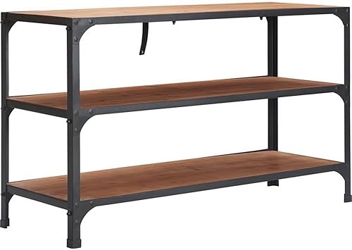 Miniatura 4 de Serta Overland - Estantería multimedia de 3 niveles, consola y soporte de TV, centro de entretenimiento de madera rústica y marco de metal negro,