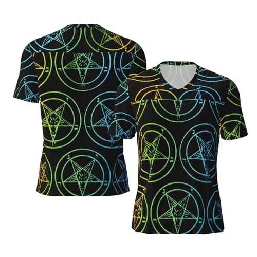 Stylish Athletic Sports Jersey Baphomet-Satanic-Goat-Gay-Rainbow Men's Rugby Jersey Medium