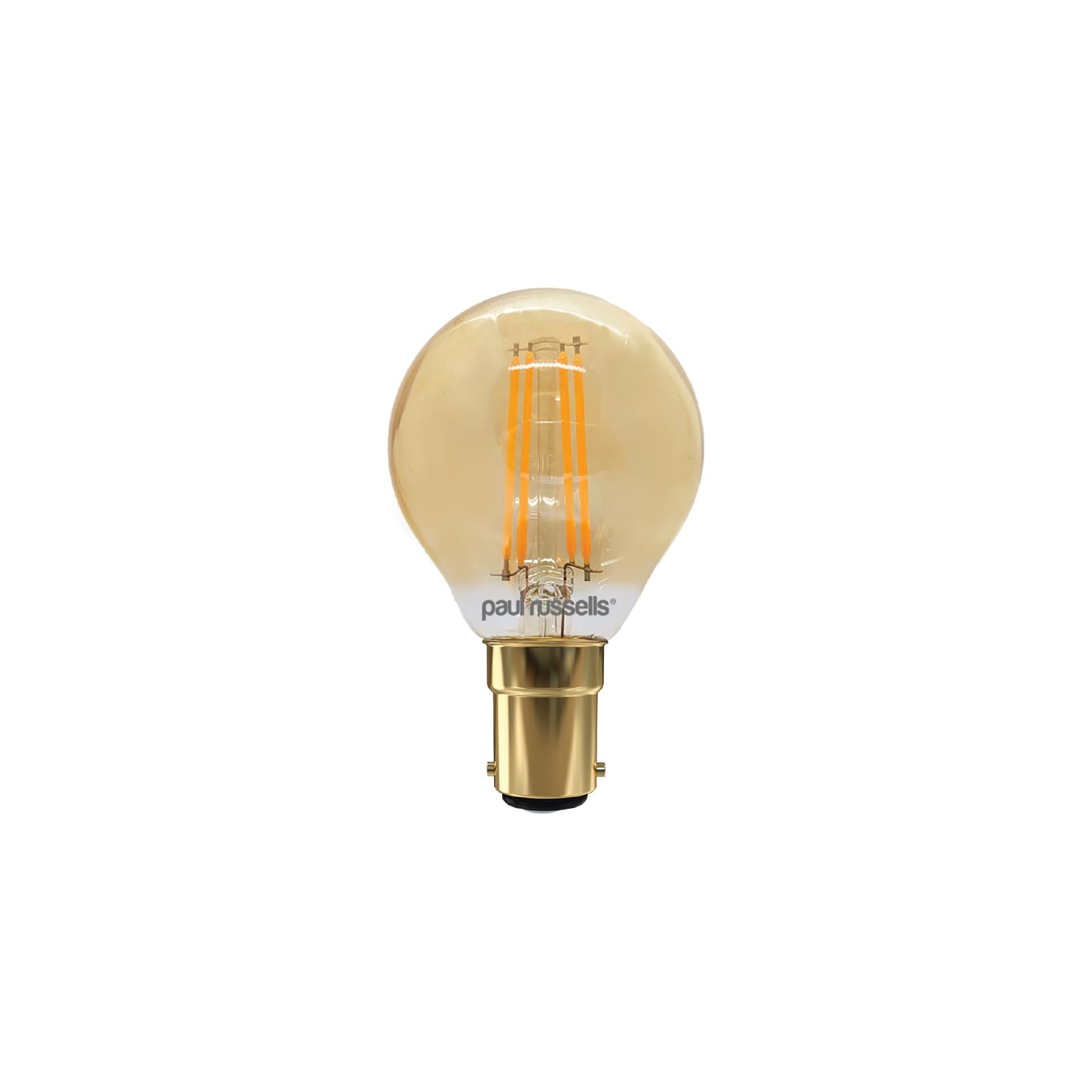 paul russells Dimmable Filament Golf Ball LED Bulbs, Small Bayonet Cap, B15, SBC, 4.5Watt 423LM G45 40w Equivalent, Mini Globe 2200K Amber, Energy Saving, Decorative Chandelier Lamps, Pack of 1