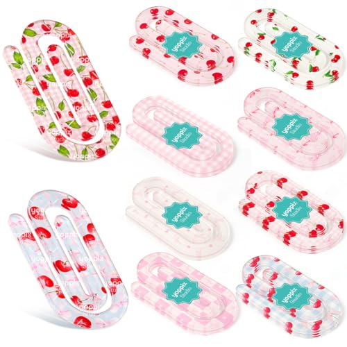 YOPPIX 20 Pcs Jumbo Cherry Bow Acrylic Paper Clips Teacher Appreciation Gift Cute Pink Bow Paperclip Design for Office Classroom Bookmark Gift Book Lovers, Back to School Supplies