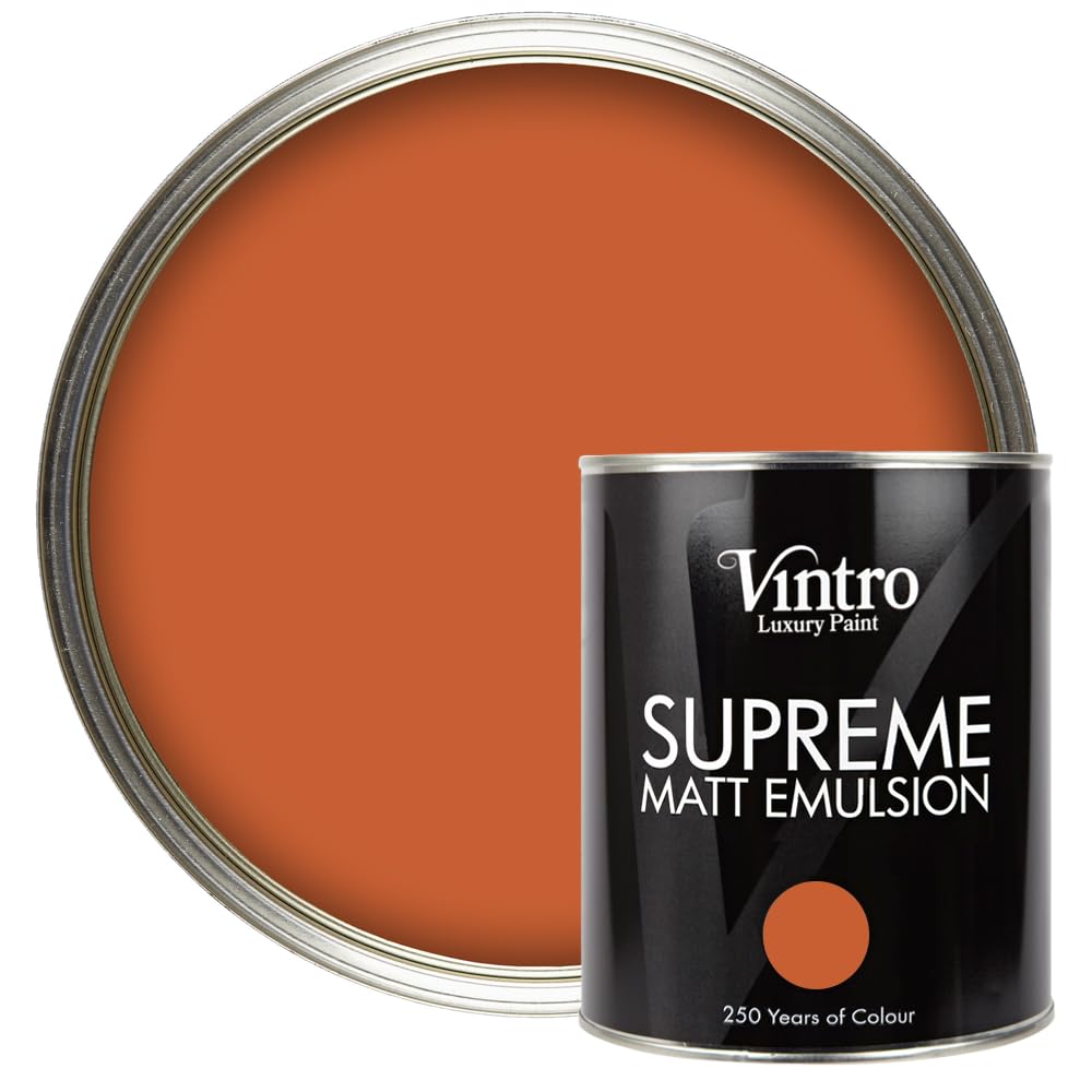Vintro | Luxury Matt Emulsion | Orange/Brown Smooth Chalky Finish | Multi Surface Paint | for Walls, Ceilings, Wood and Metal | 1L (Orange/Brown - Thor's Rust, 1L)