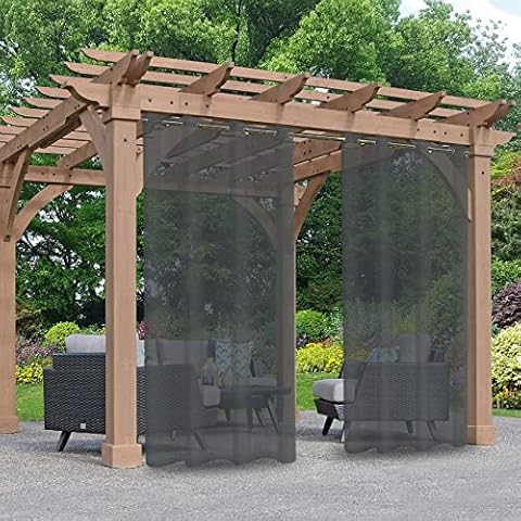 Joeoy Gray Semi Sheer Outdoor Curtains for Patio, Grommet Top Waterproof Sheer Curtains Window Panel Drapes Keep Privacy for Porch, Pergola, Cabana with Rope Tieback (2 Panel, 54 by 84 Inch) Cover