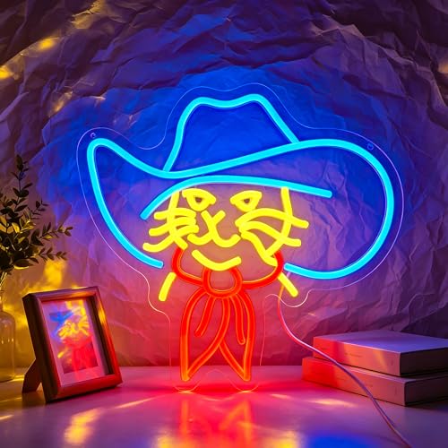Image of Cat Neon Sign for Wall Decor Light Up Sign Cowboy Led Signs for Room Party Home Wall Decor USB Powered