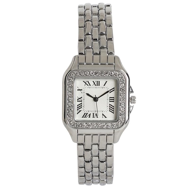 haute sauce Women's The Solene Square Watch | Metallic Silver Stainless Steel Strap | Ivory White Dial | One-Size | Foldover Closure | Quartz | Analogue | Wrist Belt Watch for Female and Girls-picture-35