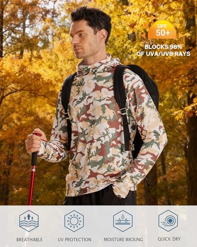 Image of FISHEAL Men's Performance Fishing Hoodie Shirt - UPF 50+ Sun Protection Long Sleeve Thumbholes Shirts with Neck Gaiter