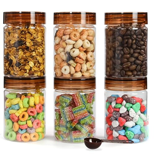 Image of Homeor Plastic Storage Jar & Containers With Spoon, Airtight & BPA Free Containers for Kitchen Storage, Grocery Kitchen Container, Multipurpose Jar, Fridge Storage Container, 300 ML Set 12, Brown