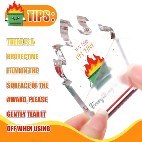Quelay 12 Pcs Dumpster Fire Acrylic Awards Trophies Emotional Active Support Gifts for Coworkers Employee Inspirational Gifts, I\'m Fine Everything is Fine - Thumbnail 2