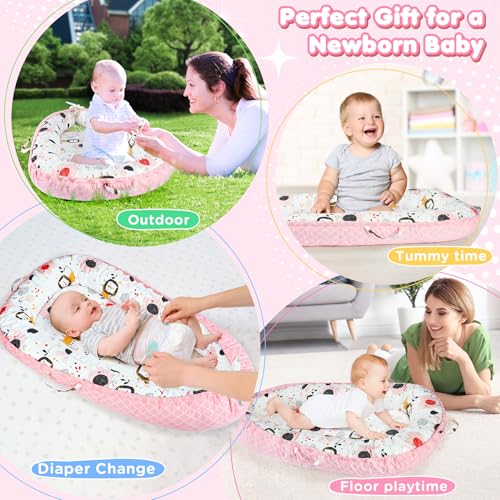 Image of KISS GOLD Baby Lounger - Breathable Soft Cotton Cover Lounger Nest, Babies Essentials Gifts, Portable Infant Lounger for Baby Tummy Time Floor Playing Seated Support for Home and Travel