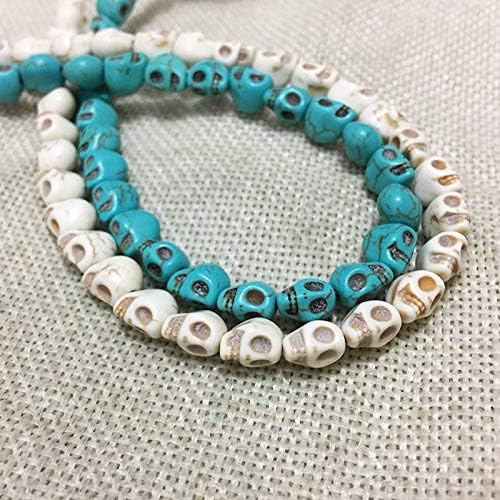 Calvas Gem Natural Stone Manmade Howlite Skull Loose Beads Charms Men Bracelets Jewelry Making Long Necklace Earrings DIY Decoration - (Color: Beige, Item Diameter: 10mm 35pcs)