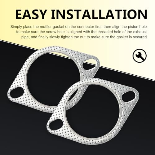 Image of Pack-2 Car Exhaust Pipe Interface Gasket, 2.5 inch ID Three Holes Design Exhaust Flange Gasket, High Temperature High Pressure Resistant Exhaust Gaskets, Universal for Most Cars (Silver)