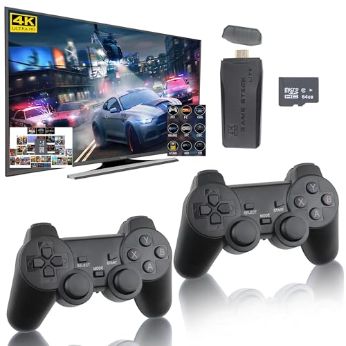 2025 Upgraded Wireless Retro gaming console, Plug & Play Video TV Game Stick with 4K HDMI Output,Support 9 Emulators, 20,000+ video games,with Dual 2.4G Wireless Controllers for TV Plug and Play,,Ideal for a Christmas gift for kids and retro game lovers(64G)