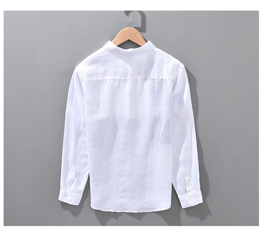 Camisa de lino de verano para hombre, manga larga, con solapa fina, retazos, estilo Harajuku, informal, a cuadros, 2085 Deep Blue, M