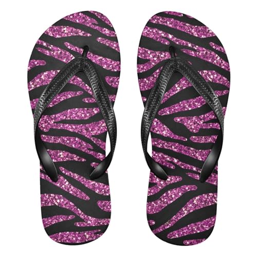 Purple Glitter Zebra Stripes Black Flip Flop Beach Summer Casual Sandal for Women & Men Shower Shoes 20862020