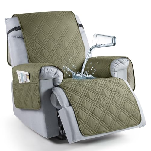 TAOCOCO 100% Waterproof Recliner Chair Cover Stay in Place, Recliner Covers for Small Recliner Chair with Pocket, Reclining Chair Cover Furniture Protector for Kids, Pets(20'', Green) - image 1