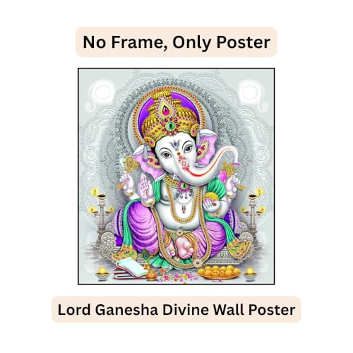 Image of Fabulous Landscape Ganesh Religious wall Poster Picking up Govardhan Parvat for Home Decor, Living Room, Bed Room, Kids Room (Self Adhesive Vinyl, Water Proof) (60 x 66 Inch)