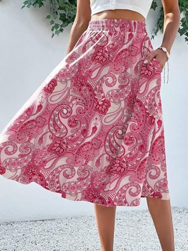 EARKOHA 2025 Skirts for Women Solid Color Casual A-Line Skirt Pink M3