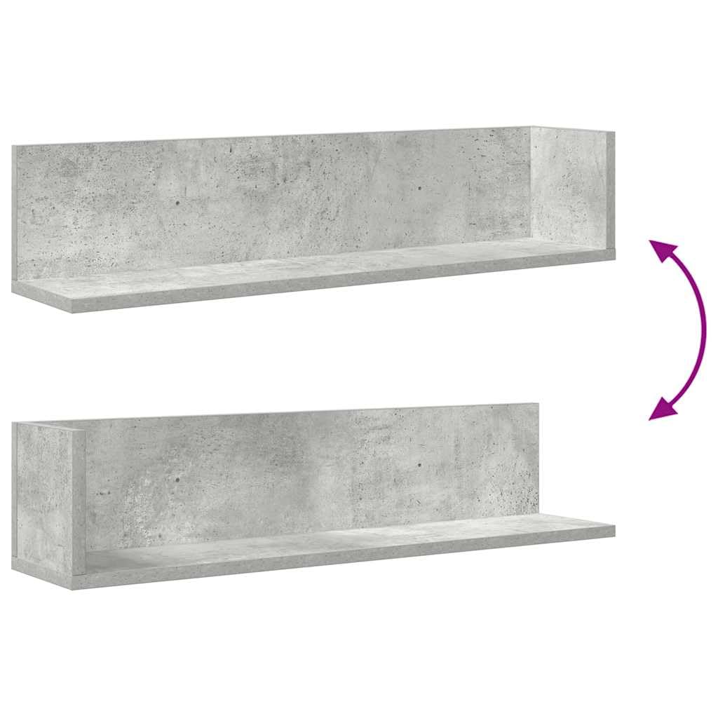 vidaXL Mensole a Muro 2pz Grigio Cemento 75x16,5x16,5 cm in Truciolato