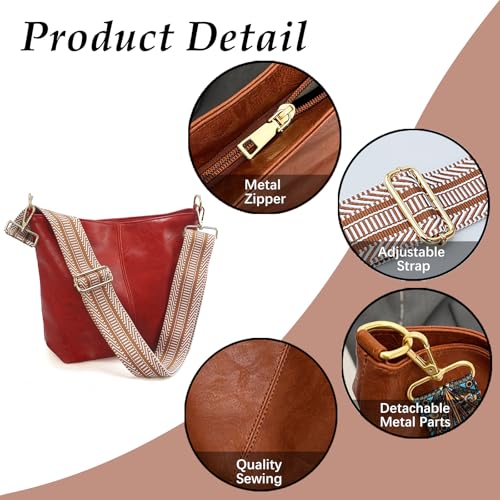 Image of Hobo Bags Vegan Leather Crossbody Bag Guitar Strap Shoulder Purses with Zipper Handbags for Women