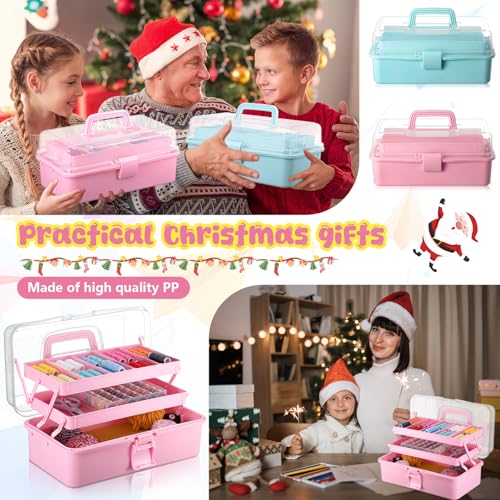 Image of Tellingyou 2 Pcs 3 Layer Craft Organizer for Art 13'' Multipurpose Plastic Medicine Storage Box With Handle - Clear Folding Portable Art Supply Organizer for Christmas Sewing