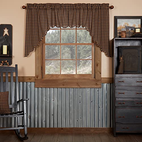 VHC-Brands-4-Pieces-Navy-Check-Scalloped-Swag-Curtains-4-Panels-36x36x16 VHC Brands 4 Pieces Navy Check Scalloped Swag Curtains 4 Panels 36x36x16