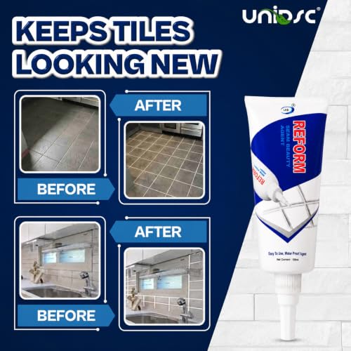 Image of UNIDSC Tiles Gap Filler 180g with Applicator | Grout Repair Paste for Floor & Wall | Crack Resistant, Waterproof & Long Lasting | Easy Apply Nozzle | For Bathroom, Kitchen & Floor Tile Joints (180g)