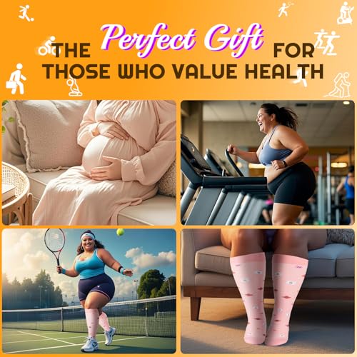 Image of Plus Size Compression Socks for Women & Men 3 Pairs, Wide Calf Extra Large 20-30 mmHg Knee High Support Socks for Travel, Running, Nurse