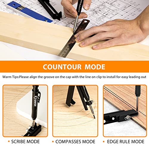 Saker Multifunktionales Anreißwerkzeug- Multifunktions Baustift- Konstruktionsbleistift- Zimmermannsbleistift, Anreißwerkzeug mit Tieflochstift, DIY Holzbearbeitungs-Anreißlehre Anreißer