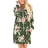 Característica: Sudaderas con capucha de las mujeres, estampado floral, vestido de suéter, bolsillo doble con capucha con cordón