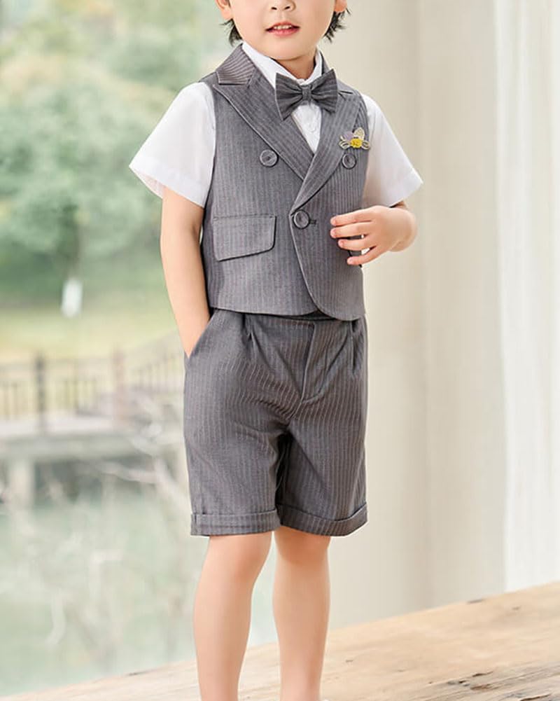 Niños Traje de Chaleco Boda Bautizo Bautismo Traje Fiesta de Cumpleaños por la Noche con Pantalones de Pajarita Chaleco Traje de Bautizo Ropa Formal para Ceremonia