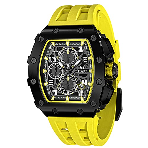 Image of Tsar Bomba Mens Watches Quartz Wristwatch for Men Waterproof 50M Analog Luxury Tonneau Chronograph Calendar Date Men's Dress Business Work Watch Gift for Men