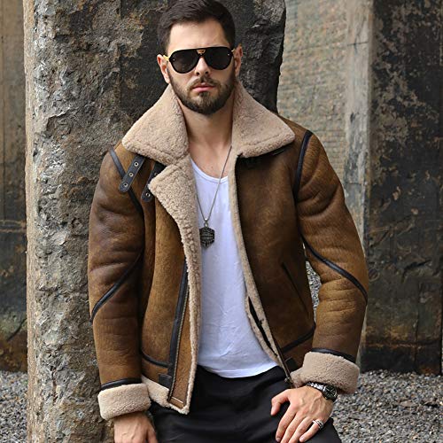 Denny&Dora New Shearling Coat Mens B3 Bomber Jacket Lapel Fur Coat