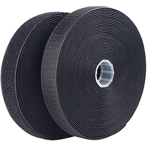 LLPT Sew On Hook and Loop Tape Nylon Fabric 25MMx10M Each Roll Industrial Strength No Adhesive Strong Hook Loop Strip for Sewing on DIY Cloth Shoe Curtain Bag Sport Gears Color Black (NHTB33) Cover