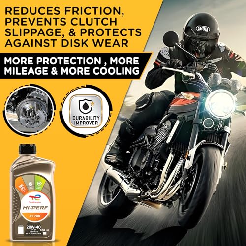 Image of TotalEnergies - Hi-Perf 4T 700 20W-40 Engine Oil for Bikes with Durability Improver Technology | API SN & JASO MA2 | 4-Stroke semi-synthetic bike engine Oil - 0.9L