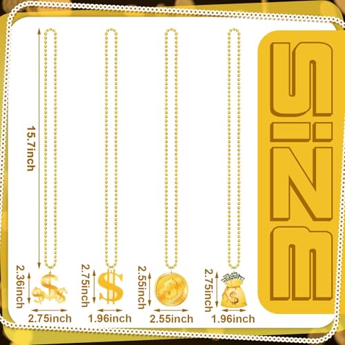 36 Pcs Dollar Sign Necklaces Dollar Necklace with Pendant Fake Gold Chain Bulk Plastic Chain Necklace for Mardi Gras Hip Hop Casino Theme Party Men Women Rapper Jewelry Decoration3