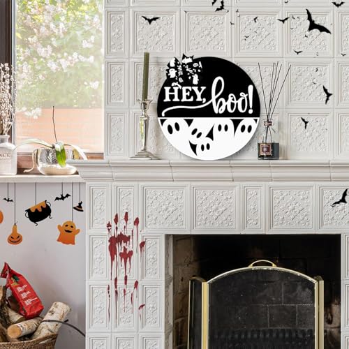 image for Sarybei Halloween Door Sign Ghost Decor - Hey Boo Spooky Wall Decor - 
