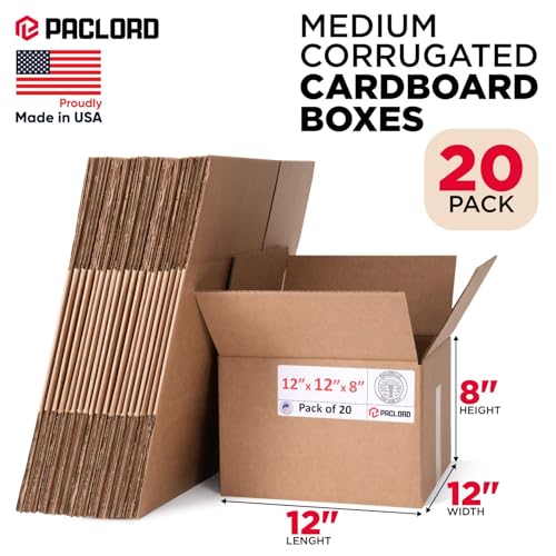 Image of Medium Cardboard Boxes 12 inchL x 12 inchW x 8 inchH (Pack of 20) - USA-Made Packing Boxes for Moving, Shipping, or Storage - USPS, UPS, FedEx Approved - Professional Packing Supplies for Moving | USA-Made Packing Boxes for Moving, Shipping, or Storage - USPS, UPS, FedEx Approved - Professional Packing Supplies