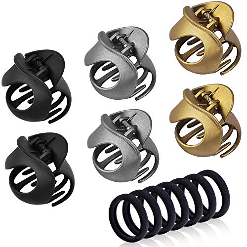 Claw Hair Clips, IKOCO 6 Pack Jaw Clips Stylish Matte Plastic Strong Hold Hair Clamps Box Packaged for Thin Fine Hair with 10Pcs Black Hair ties (2.4Inch)