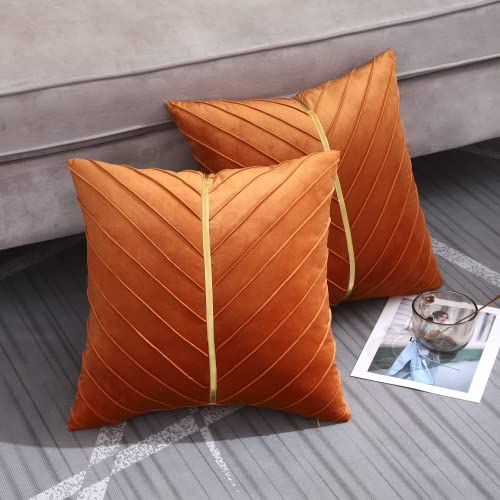 Image of Velvet Throw Pillow Covers 26x26 Pack of 2 Gold Decor Burnt Orange