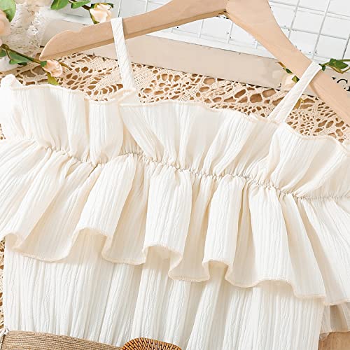 Girls Kids Off Shoulder Ruffle Trim Cami Pleated Dresses Belted A Line Midi Dress Solid Holiday Party Dress3