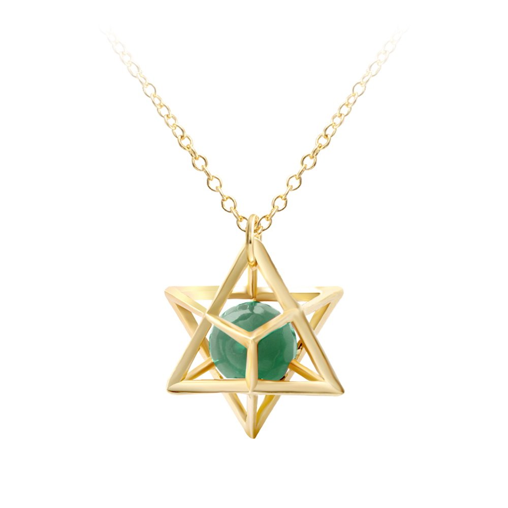 Eight Pointed Star Pendant Necklace 3D Geometry Star with Natural Stone