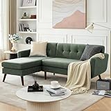 Tbfit L Shaped Couch Sofa, 80' W Mid-Century Modern Sectional Couches, 3 Seater Sofas with Wide Chaise Lounge, Button Tufted Upholstered Sectional Sofa for Living Room, Bedroom, Green