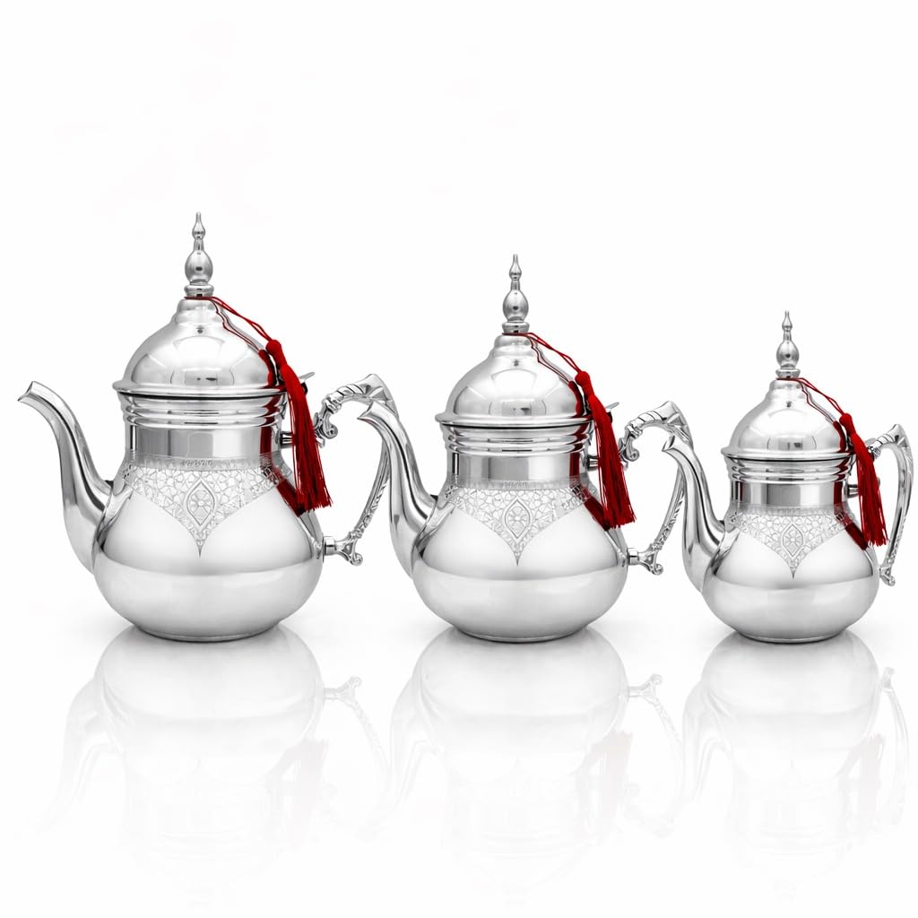 Marokkanische Teekanne Agadir, Rosé-Gold & Silber, 0,8l-1,6l, Induktion geeignet, alle Herdarten, traditionelle Teekanne, Berrad, Cay Kanne (Silber, 1,6l)