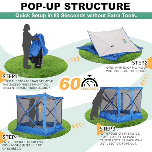 Image of COBIZI 6x6 FT Pop up Gazebo, Popup Canopy Tent, Screened in Gazebos, Waterproof Portable Outdoor Small Screen Tents Sun Shelter,carpas para Patio for Camping, Garden and Backyard,Blue
